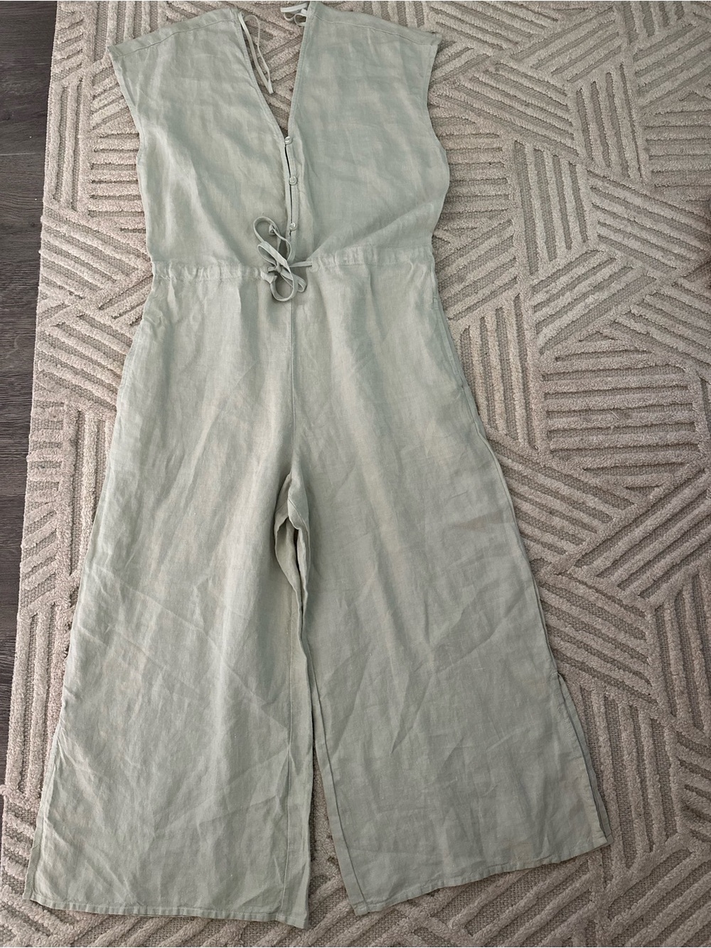 cloth & stone Sage Green Linen Sleeveless Wide-Leg Jumpsuit